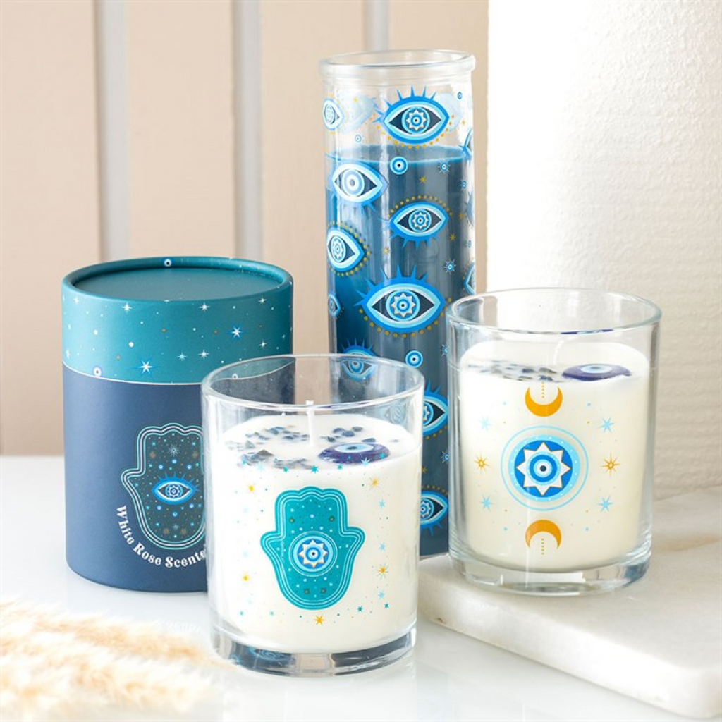 All Seeing Eye Print White Rose Tube Candle